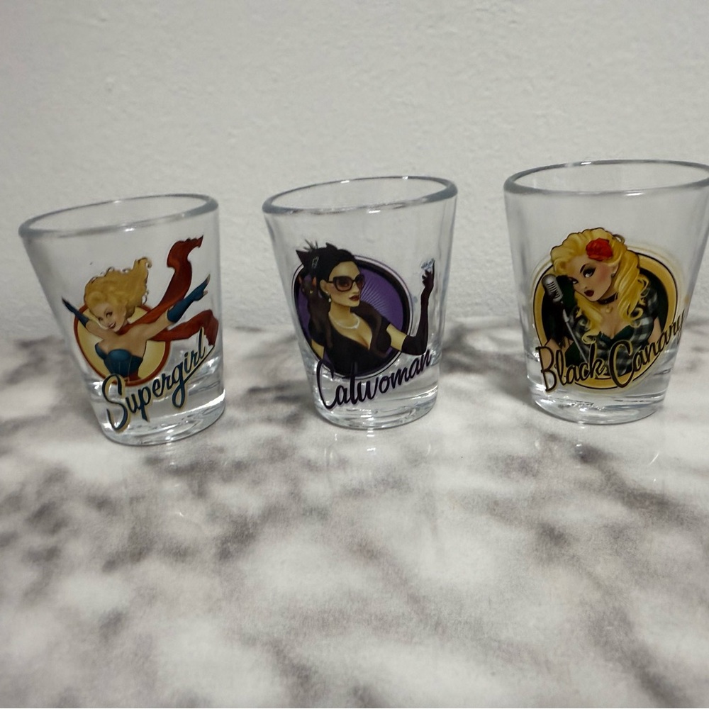Girl Power Superhero Themed Shot Glass Set of 3 Glasses Included